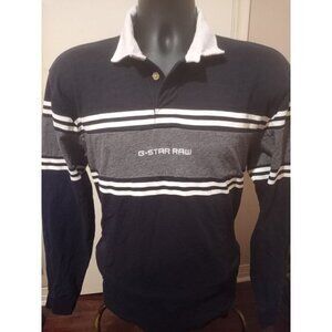 G-Star Raw Shirt Men's Size M Blue Long Sleeve Polo Colorblock Embroidered Logo